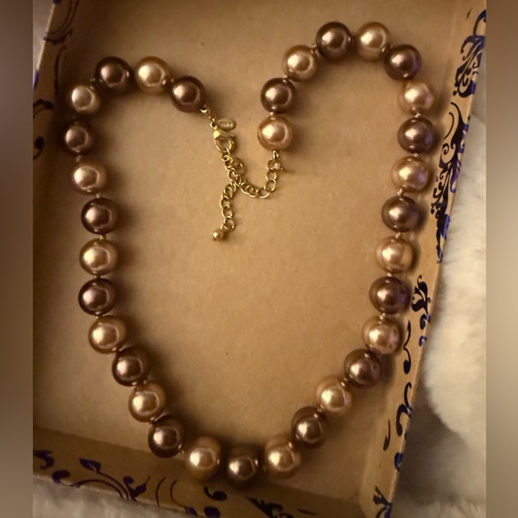 Roma Brown And Gold Faux Pearl Necklace - Picture 2 of 10